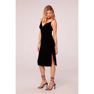 Band of Gypsies Black Velvet Midi Dress With Back Bow & Side Slit Size M
